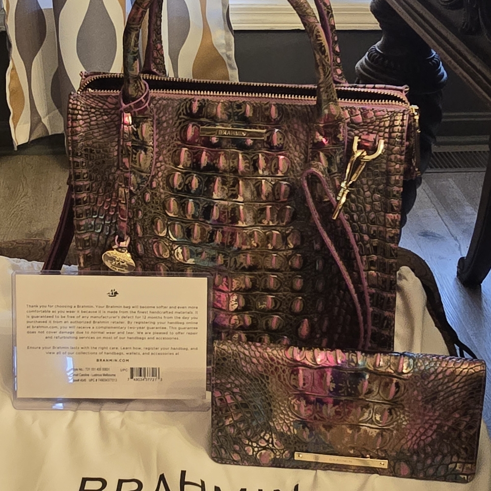 Brahmin Iridescent Croc-Embossed Satchel and Wallet